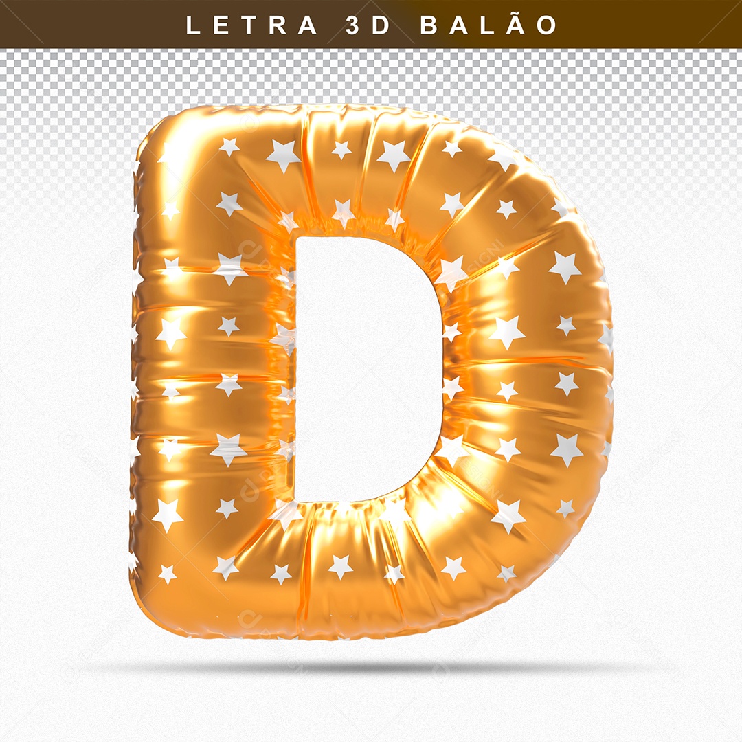 Letra 3D D Balão Dourado Para Composição PSD