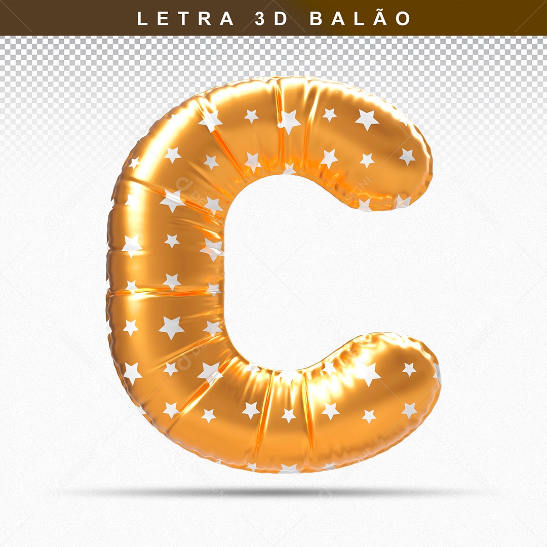 Letra 3D C Balão Dourado Para Composição PSD