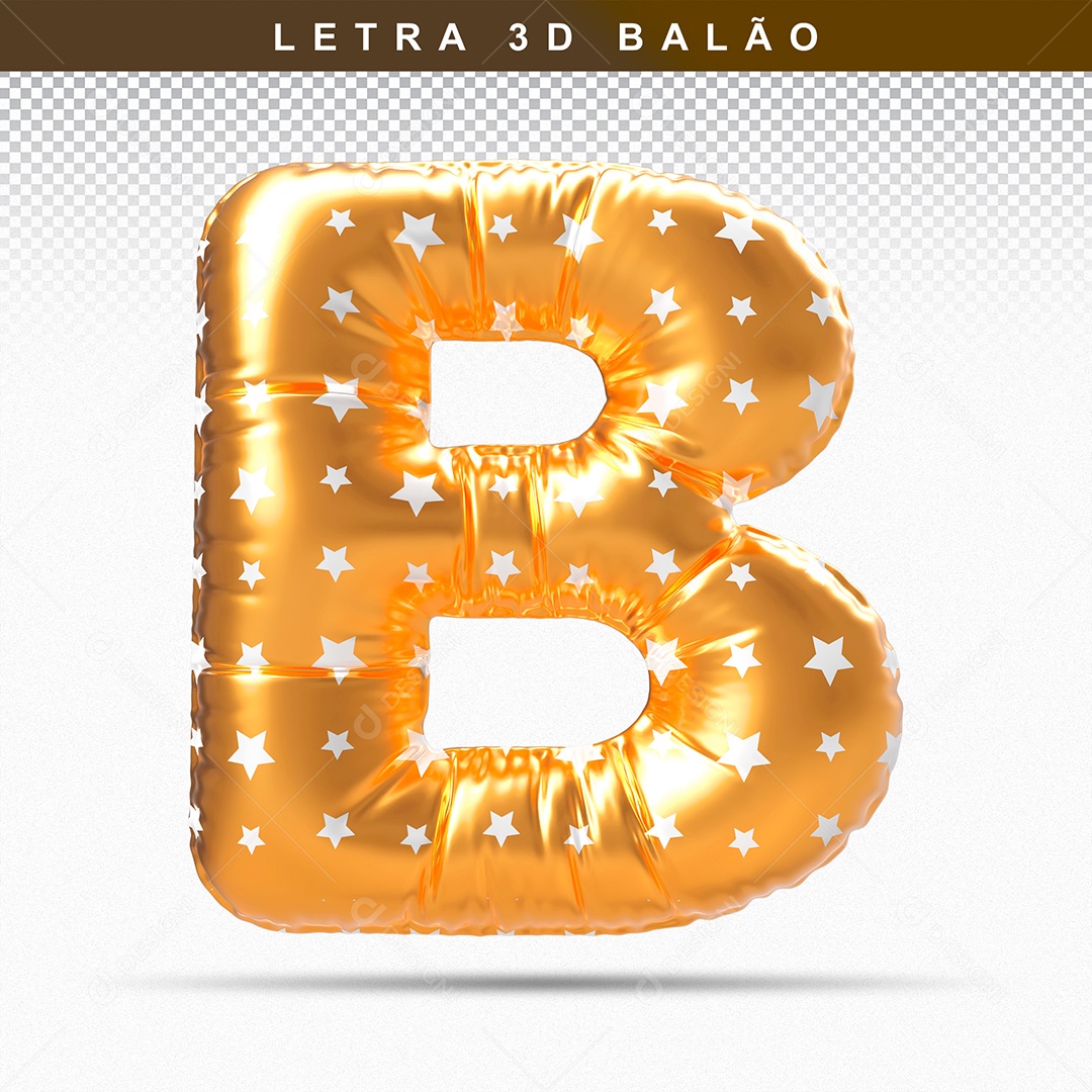 Letra 3D B Balão Dourado Para Composição PSD