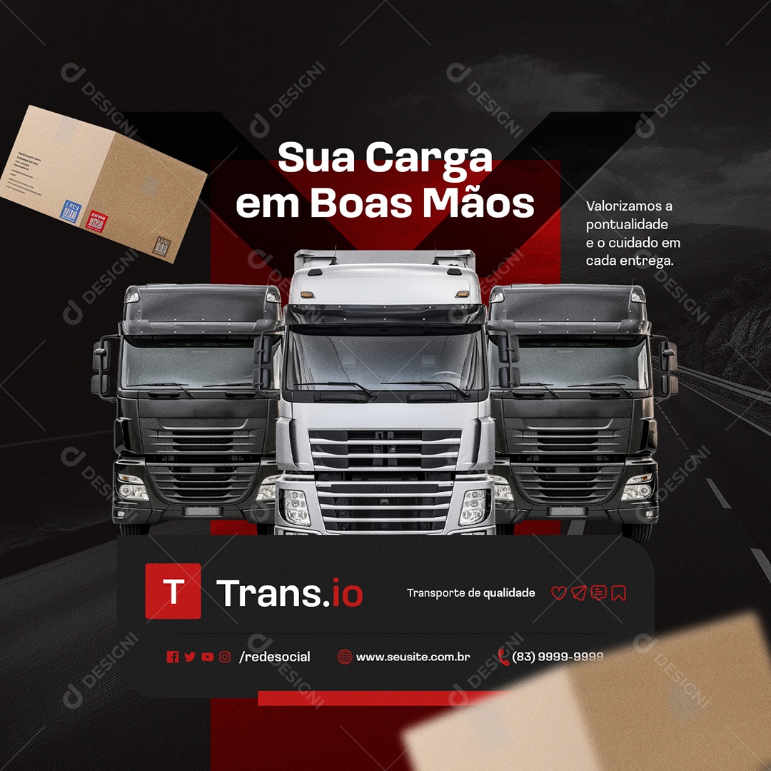 Transportadora Sua Carga em Boas Mãos Social Media PSD Editável