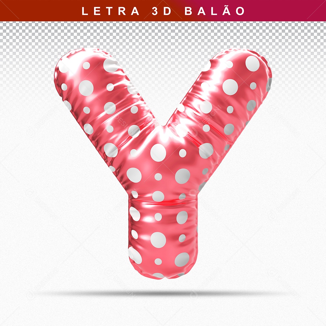 Letra 3D Y Balão Rosa Para Composição PSD