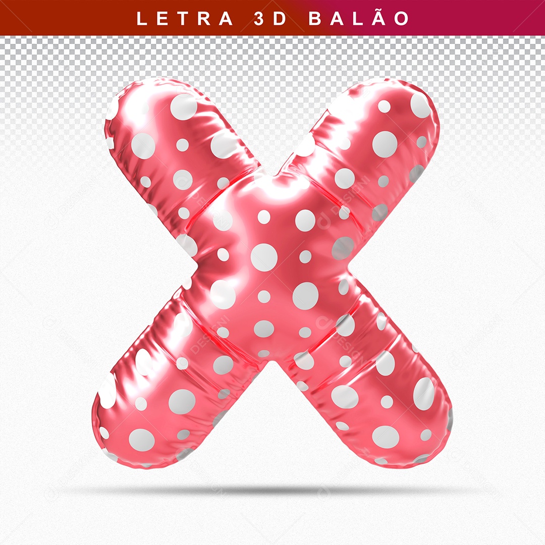 Letra 3D X Balão Rosa Para Composição PSD
