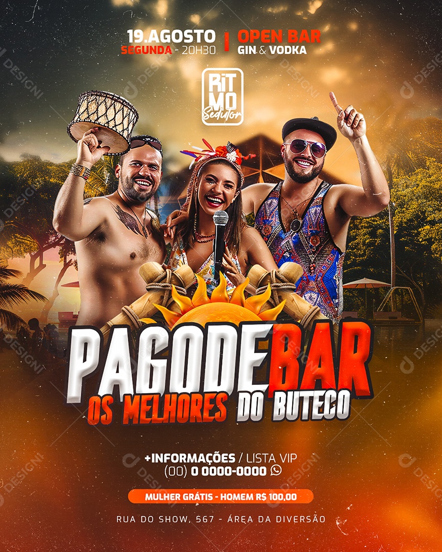 Flyer Pagode Bar Os Melhores do Buteco Social Media PSD Editável