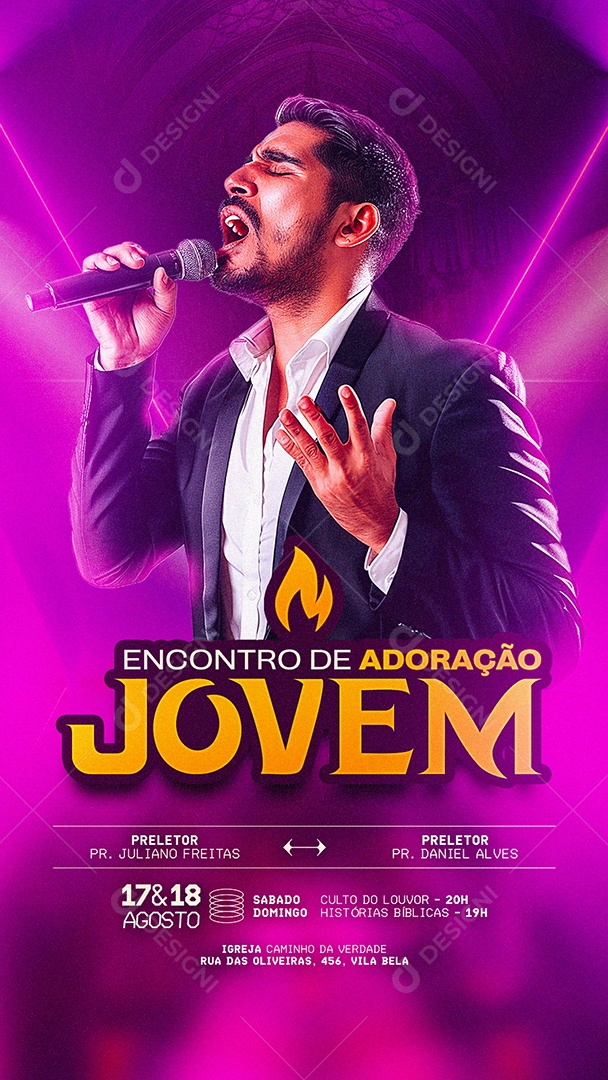 Story Flyer Gospel Encontro de Adoração Jovem Social Media PSD Editável