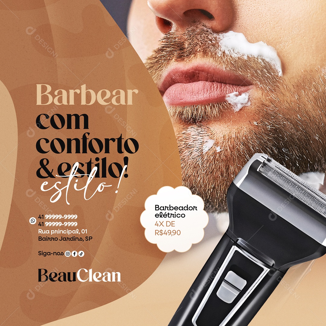 Estética Depilação Barbear com Conforto e Estilo Social Media PSD Editável