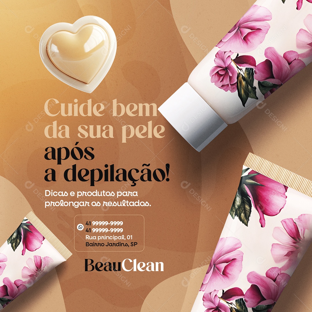 Estética Depilação Cuide Bem da Sua Pele Social Media PSD Editável