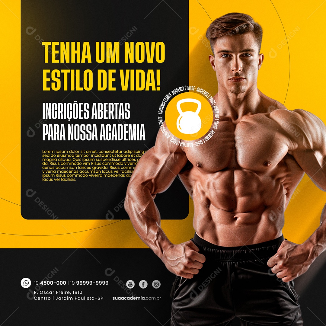 Academia Tenha Um Novo Estilo de Vida Social Media PSD Editável