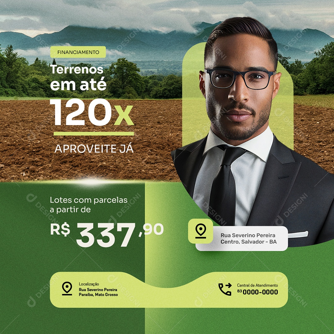 Terrenos Financiamento Lotes com Parcelas Social Media PSD Editável