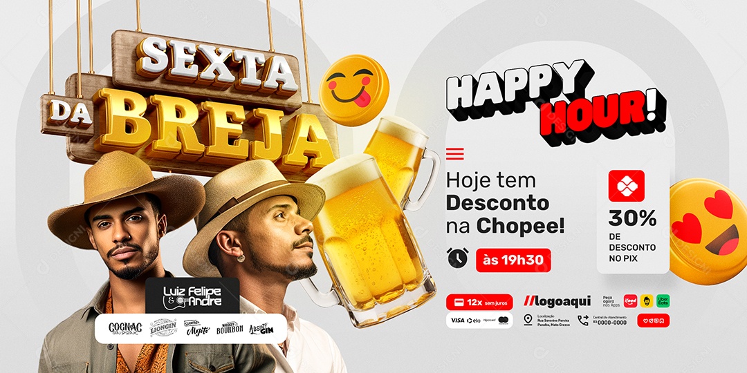 Carrossel Sexta da Breja Chopearia Luiz Felipe e Andre Happy Hour Social Media PSD Editável