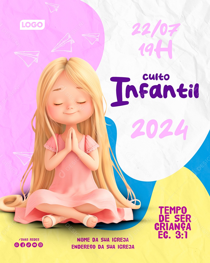 Gospel Histórias de Esperança e Fé Culto Infantil 2024 Social Media PSD Editável