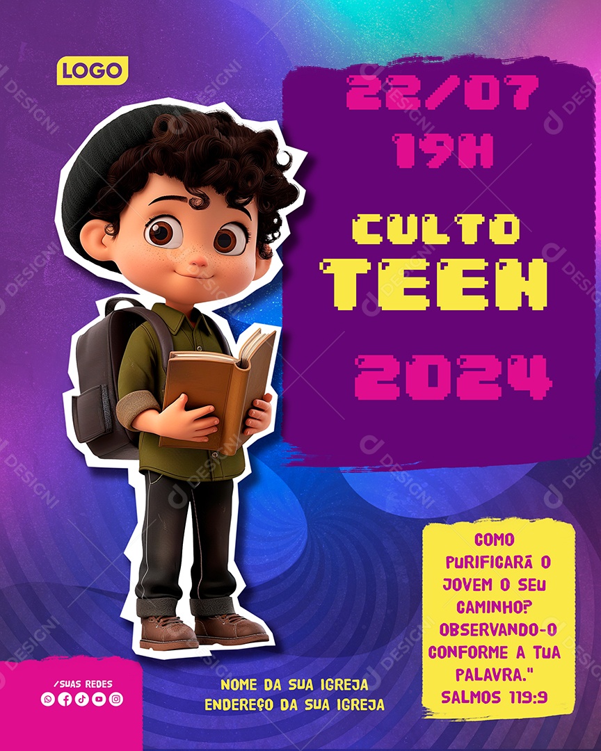 Gospel Crescendo na Fé Culto Teen Social Media PSD Editável