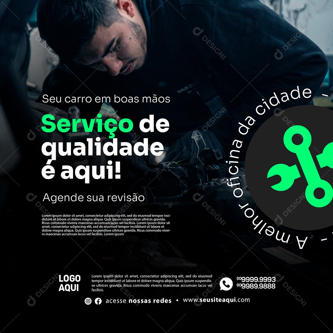 Oficina mêrcanica Serviço de Qualidade Social Media PSD Editável