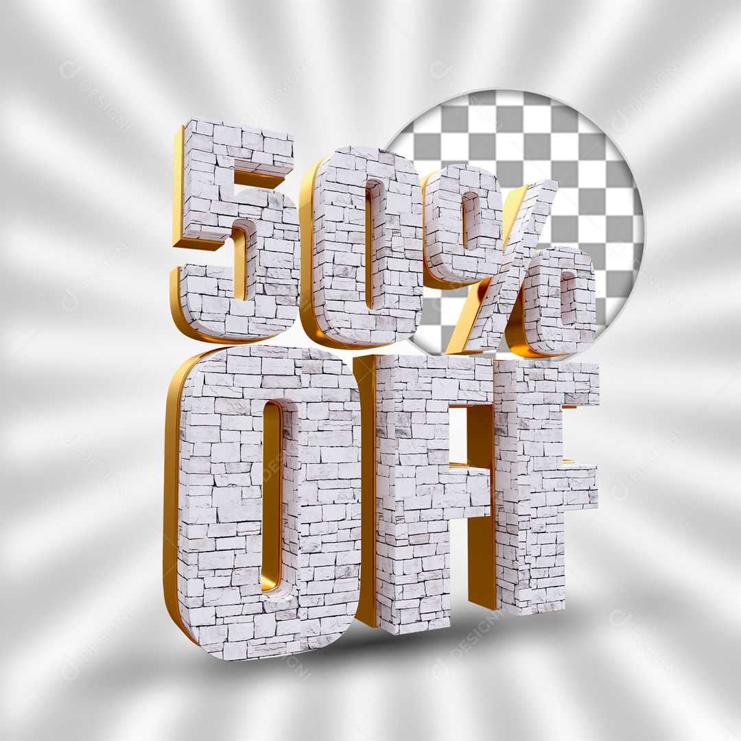 Desconto de 50% OFF Elemento 3D Branco e Dourado para Composição PSD