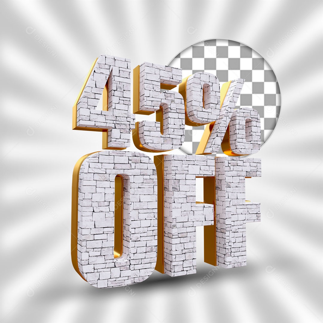 Desconto de 45% OFF Elemento 3D Branco e Dourado para Composição PSD