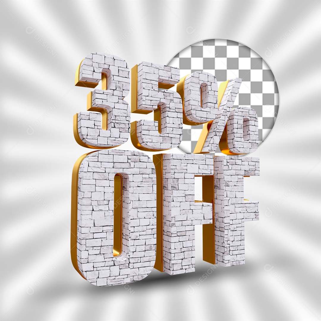 Desconto de 35% OFF Elemento 3D Branco e Dourado para Composição PSD