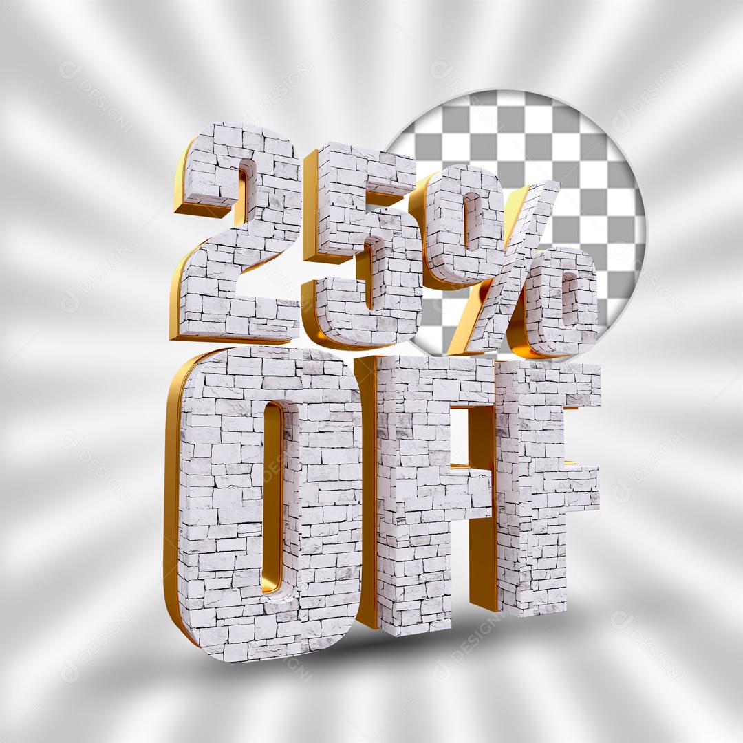 Desconto de 25% OFF Elemento 3D Branco e Dourado para Composição PSD