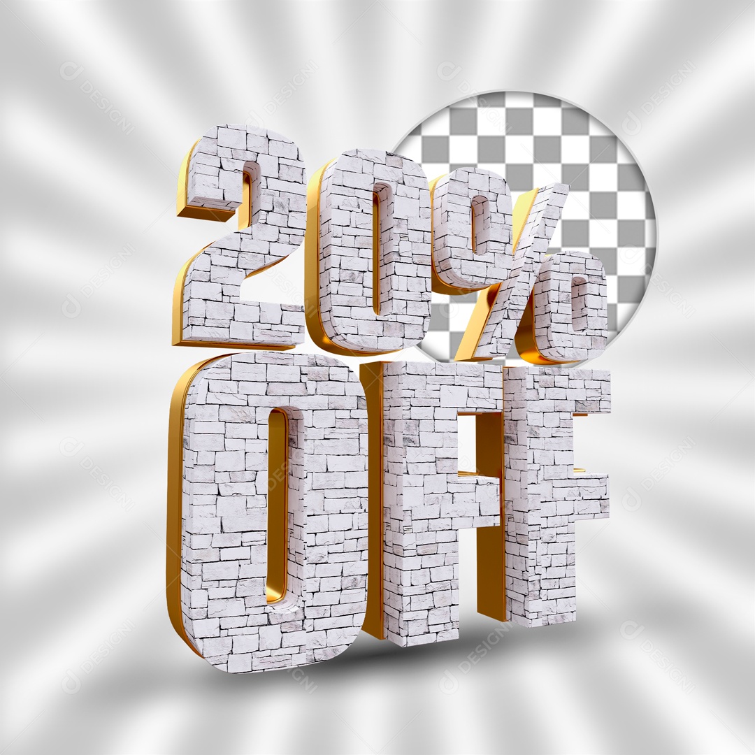 Desconto de 20% OFF Elemento 3D Branco e Dourado para Composição PSD