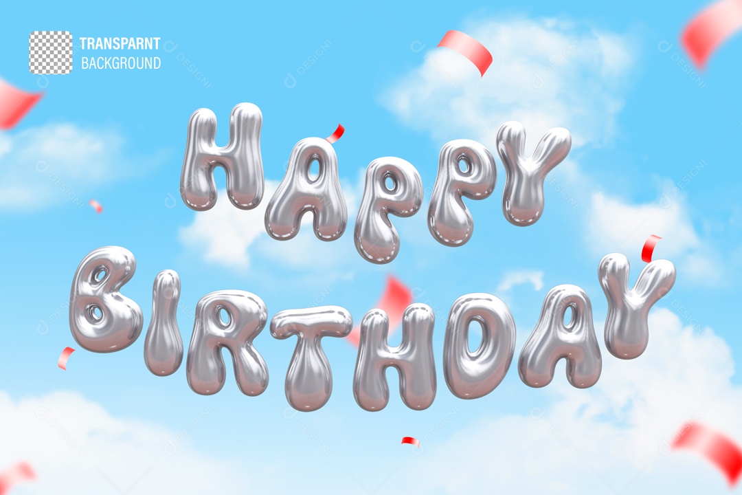 Feliz Aniversário Selo 3D para Composição PSD