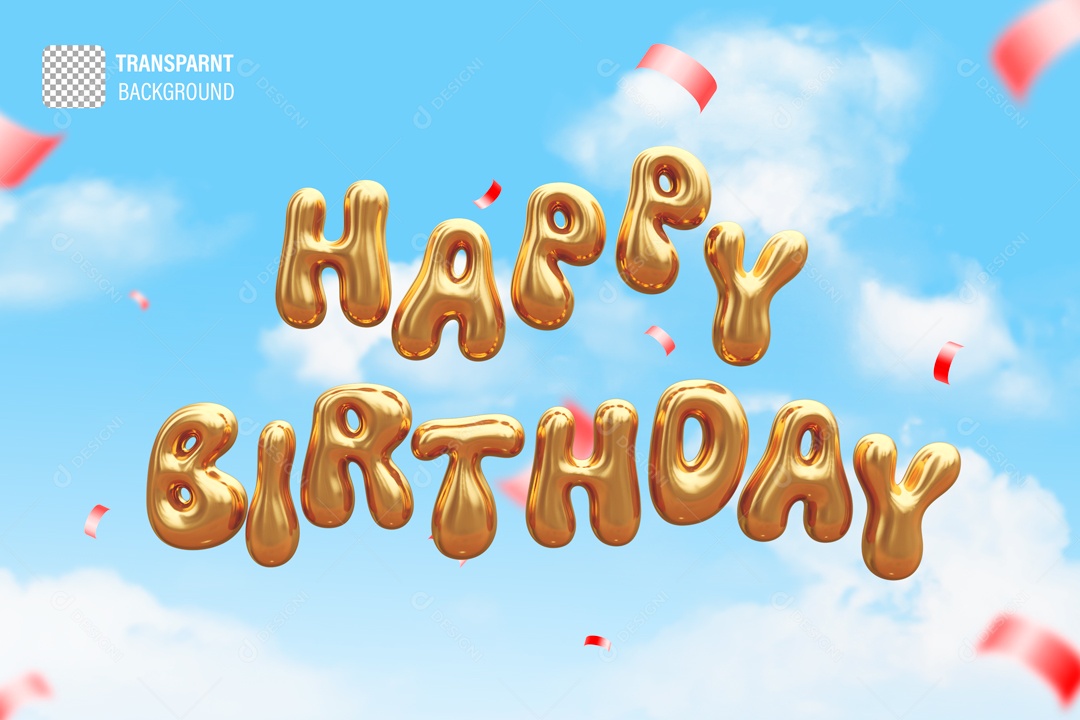 Feliz Aniversário Selo 3D Dourado para Composição PSD