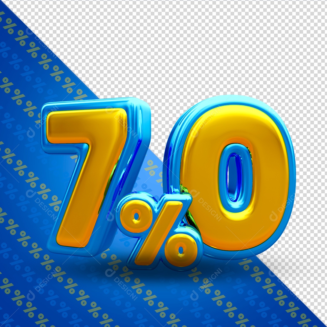 Desconto de 70% Elemento 3D Azul e Dourado para Composição PSD