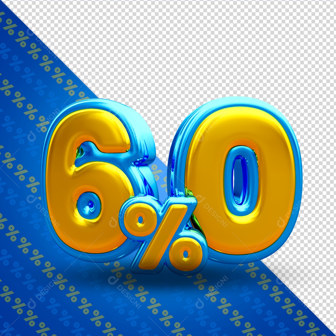 Desconto de 60% Elemento 3D Azul e Dourado para Composição PSD