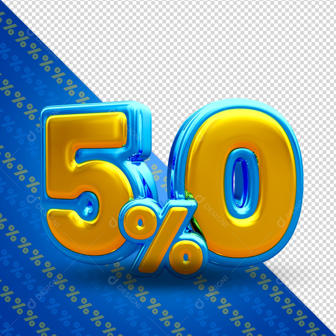Desconto de 50% Elemento 3D Azul e Dourado para Composição PSD