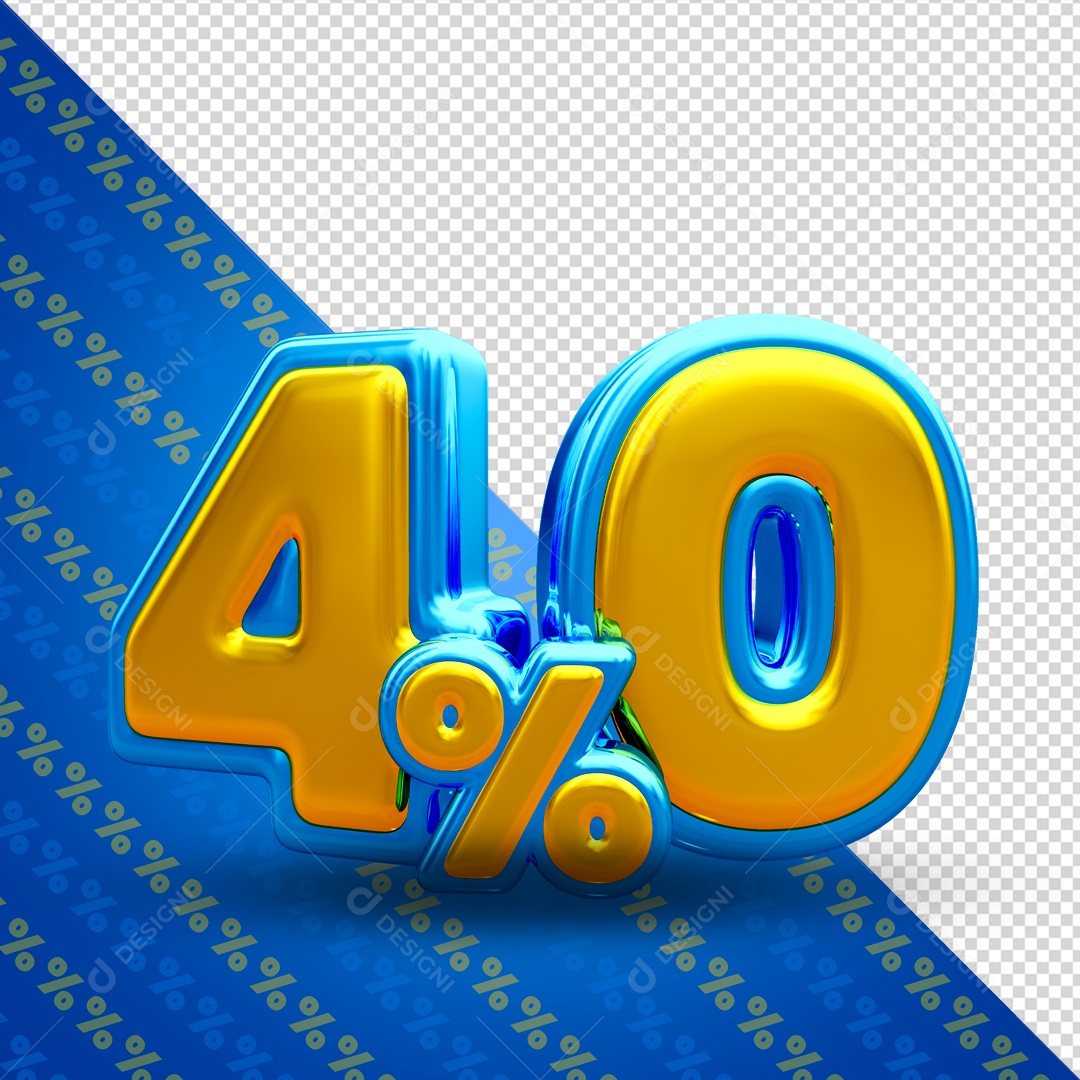Desconto de 40% Elemento 3D Azul e Dourado para Composição PSD