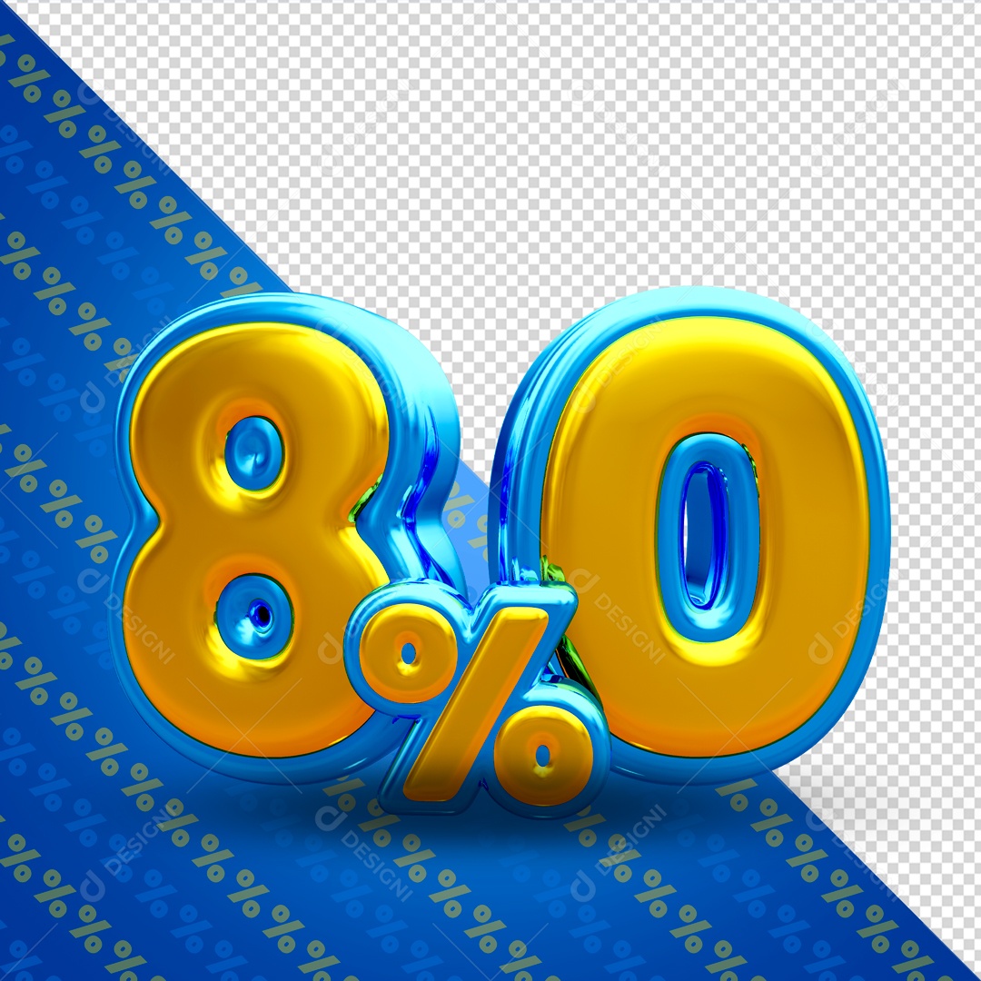 Desconto de 80% Elemento 3D Azul e Dourado para Composição PSD