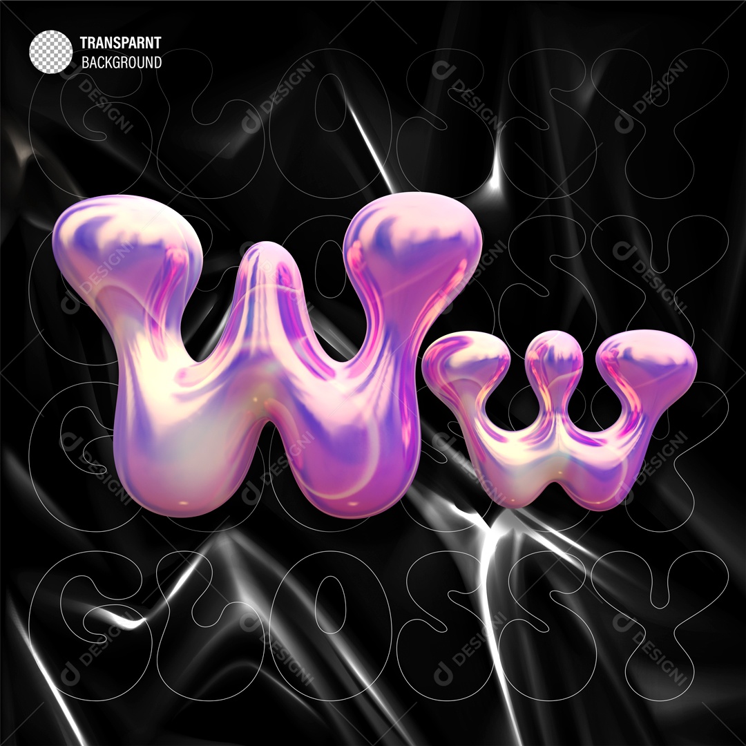 Balão Letra W Elemento 3D Roxo para Composição PSD