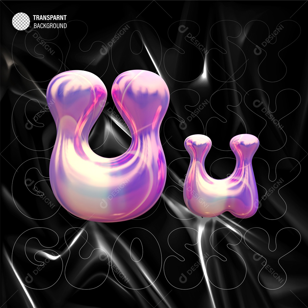 Balão Letra U Elemento 3D Roxo para Composição PSD