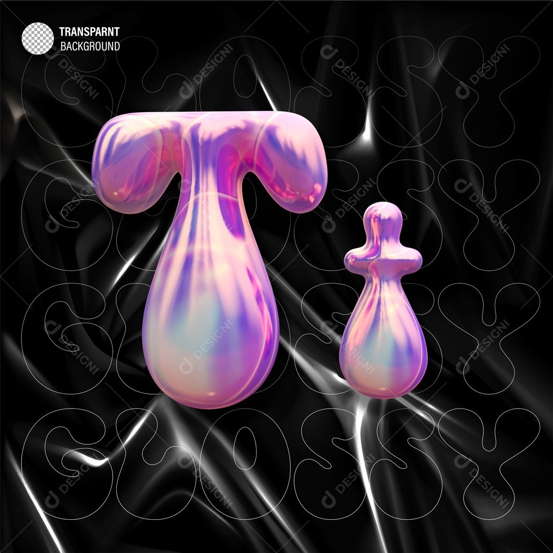 Balão Letra T Elemento 3D Roxo para Composição PSD