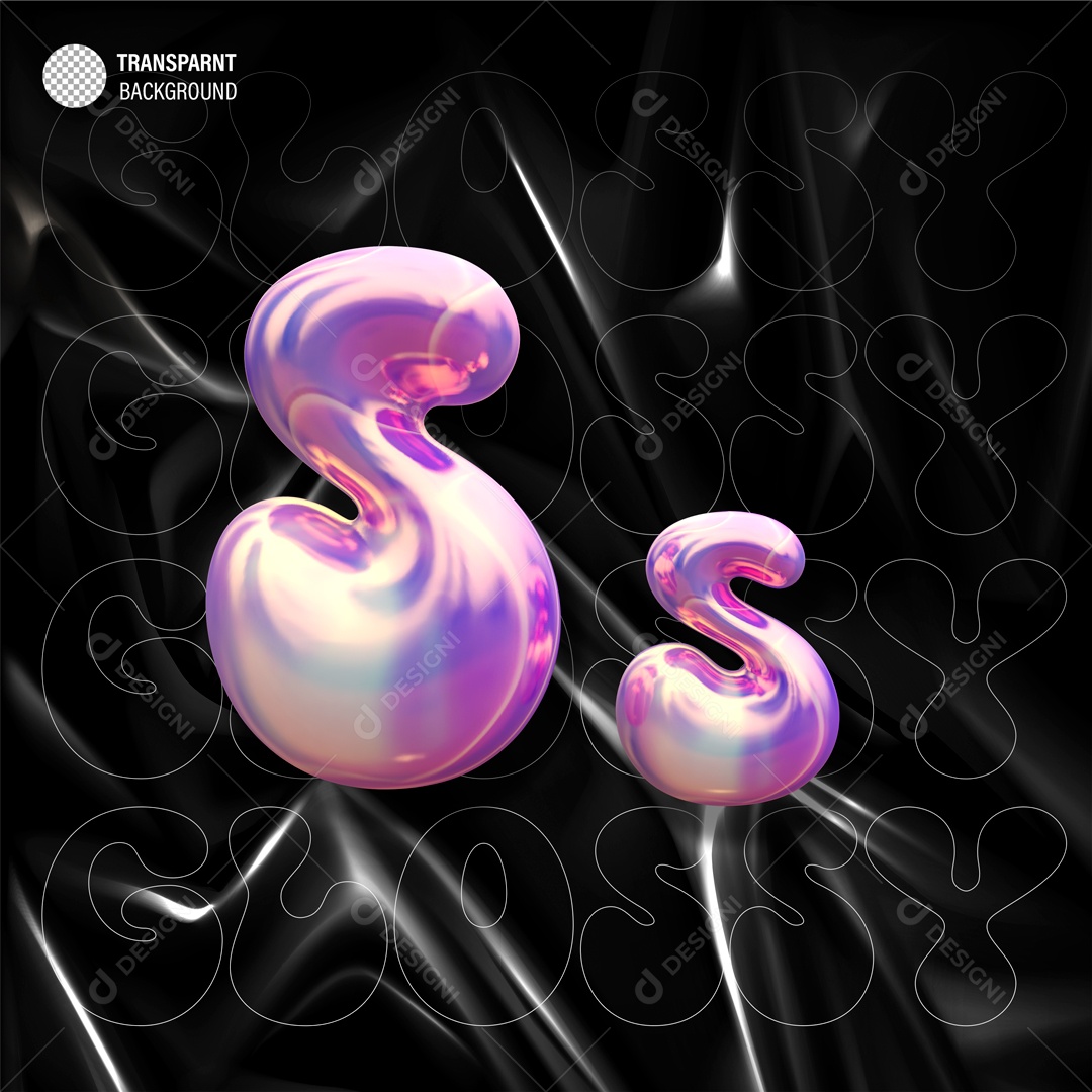 Balão Letra S Elemento 3D Roxo para Composição PSD