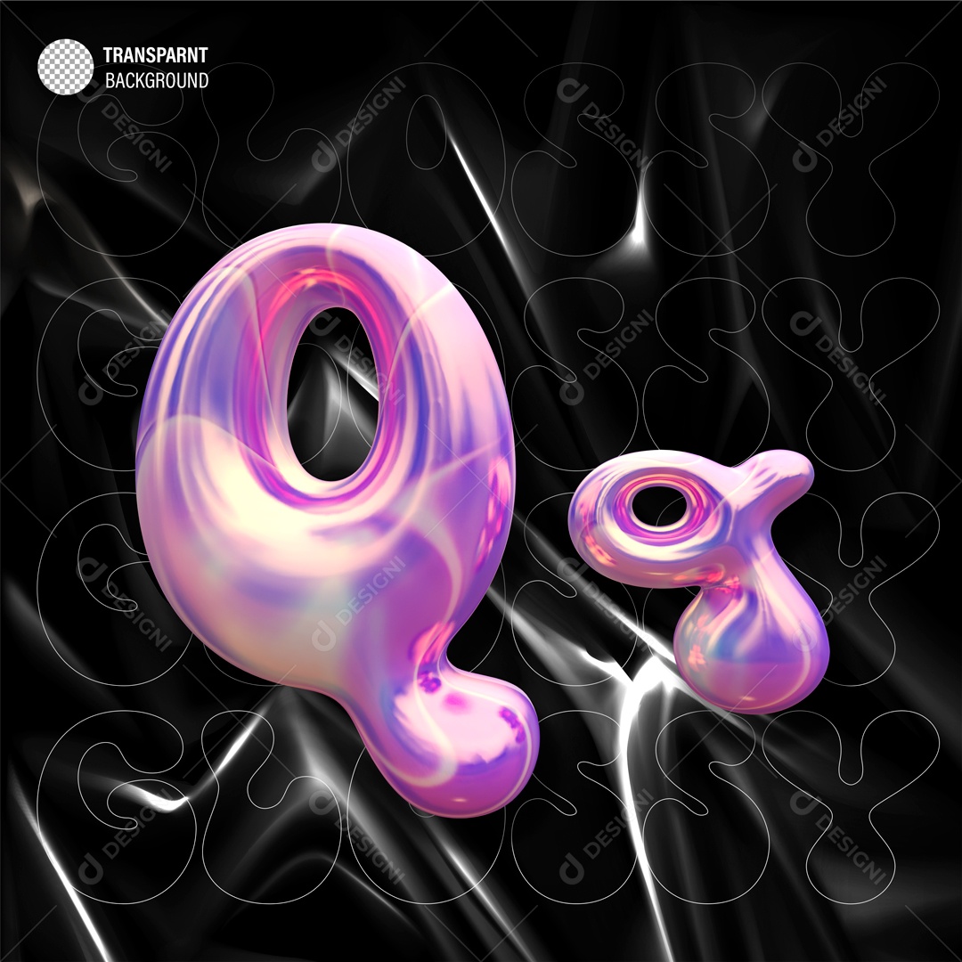 Balão Letra Q Elemento 3D Roxo para Composição PSD