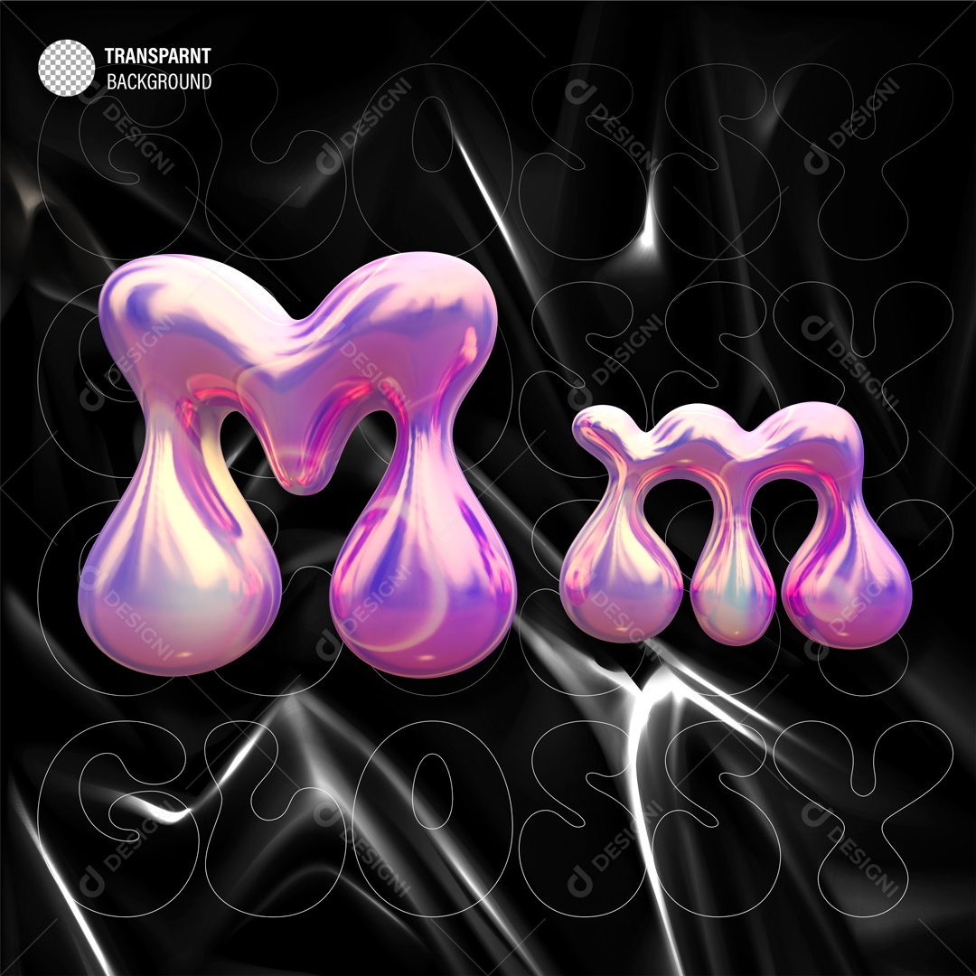 Balão Letra M Elemento 3D Roxo para Composição PSD