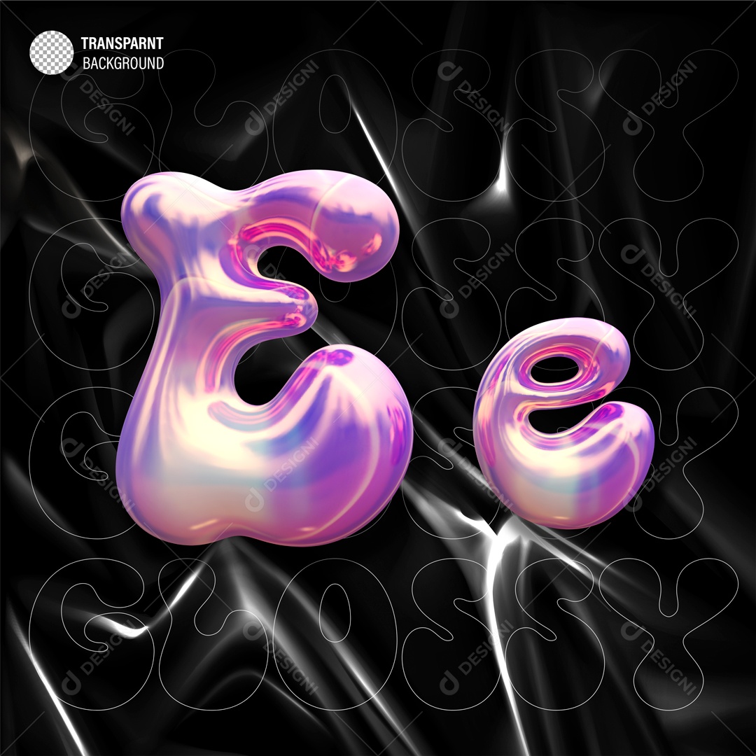 Balão Letra E Elemento 3D Roxo para Composição PSD