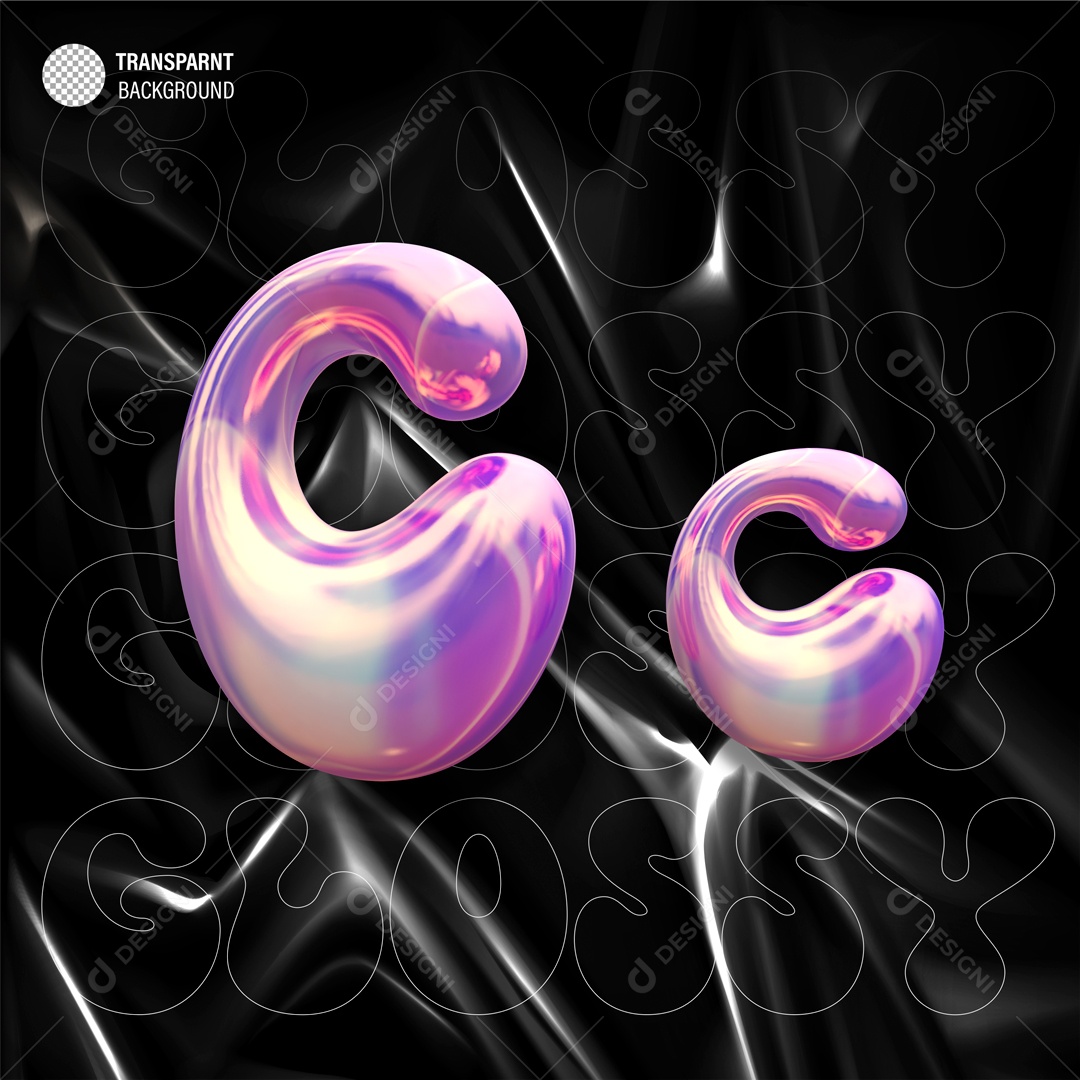 Balão Letra C Elemento 3D Roxo para Composição PSD