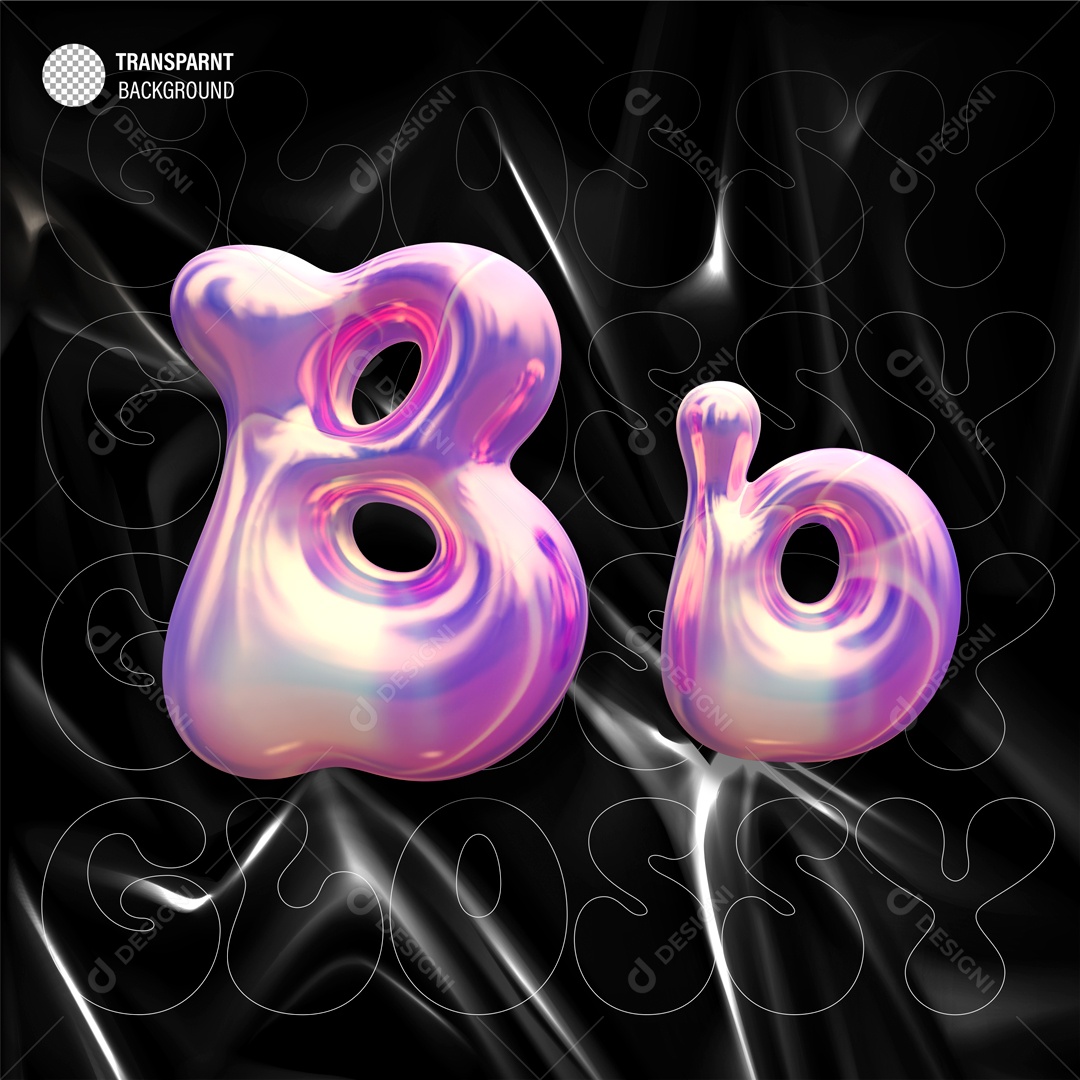 Balão Letra B Elemento 3D Roxo para Composição PSD