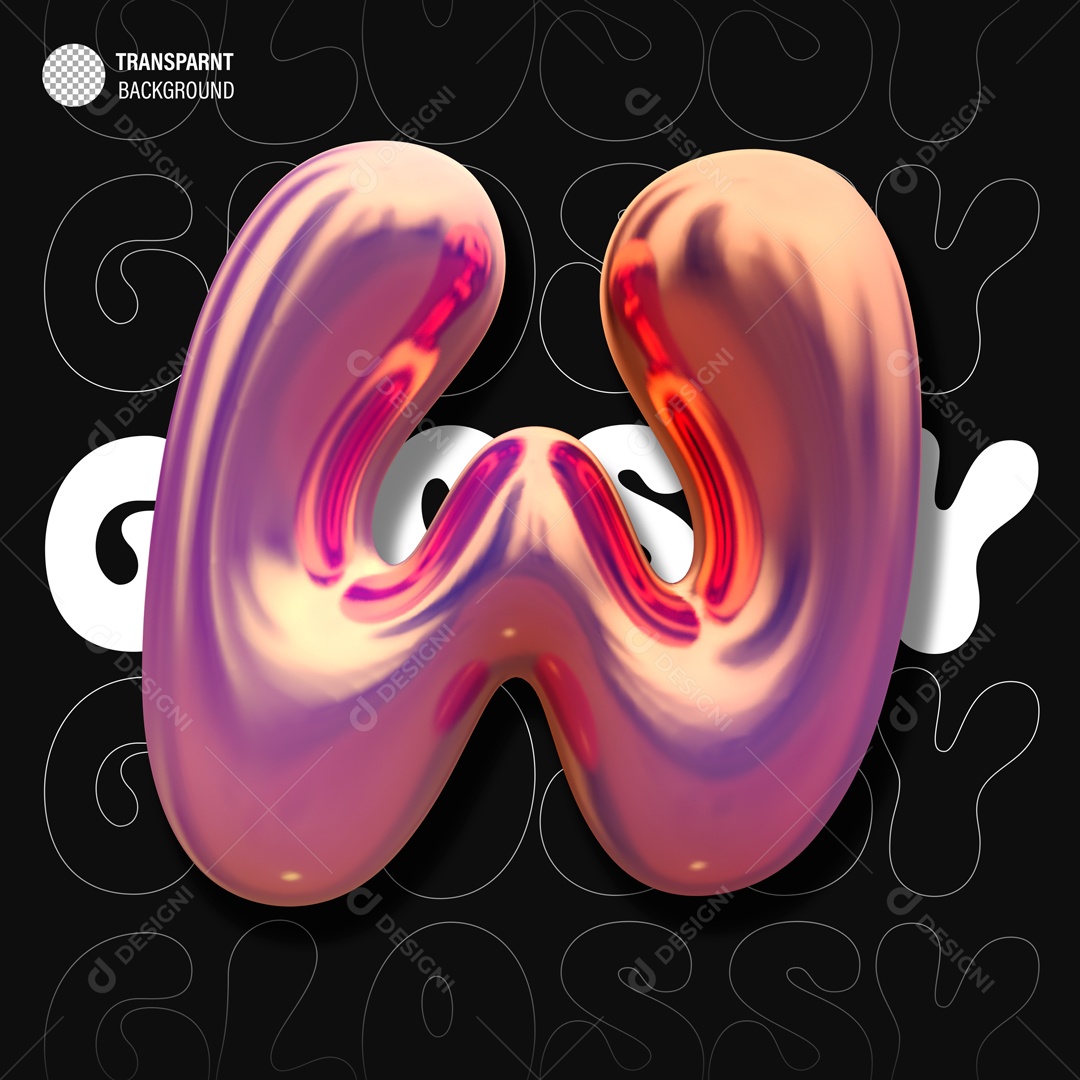 Balão Letra W Elemento 3D para Composição PSD