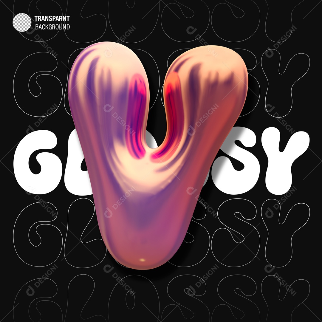 Balão Letra V Elemento 3D para Composição PSD