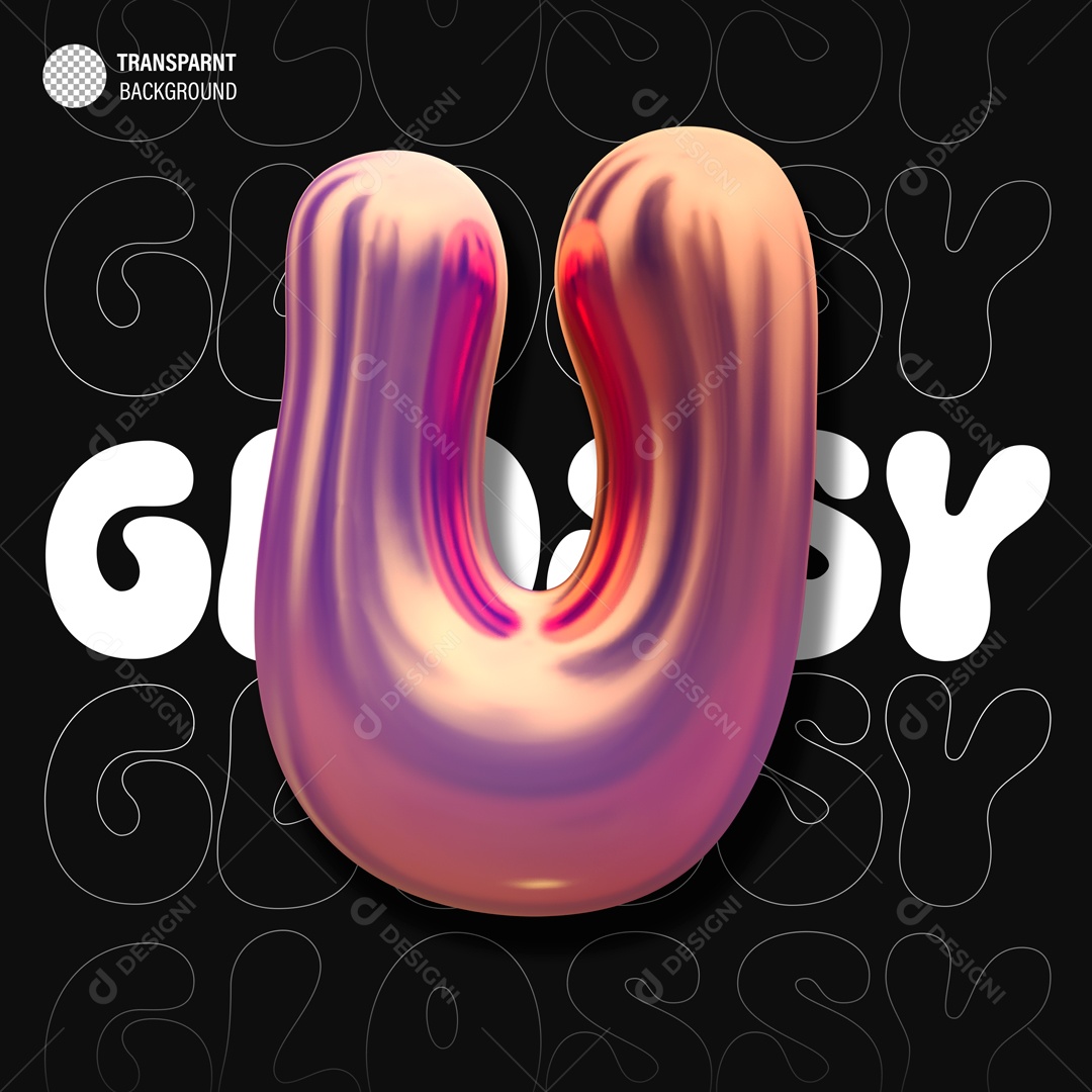 Balão Letra U Elemento 3D para Composição PSD