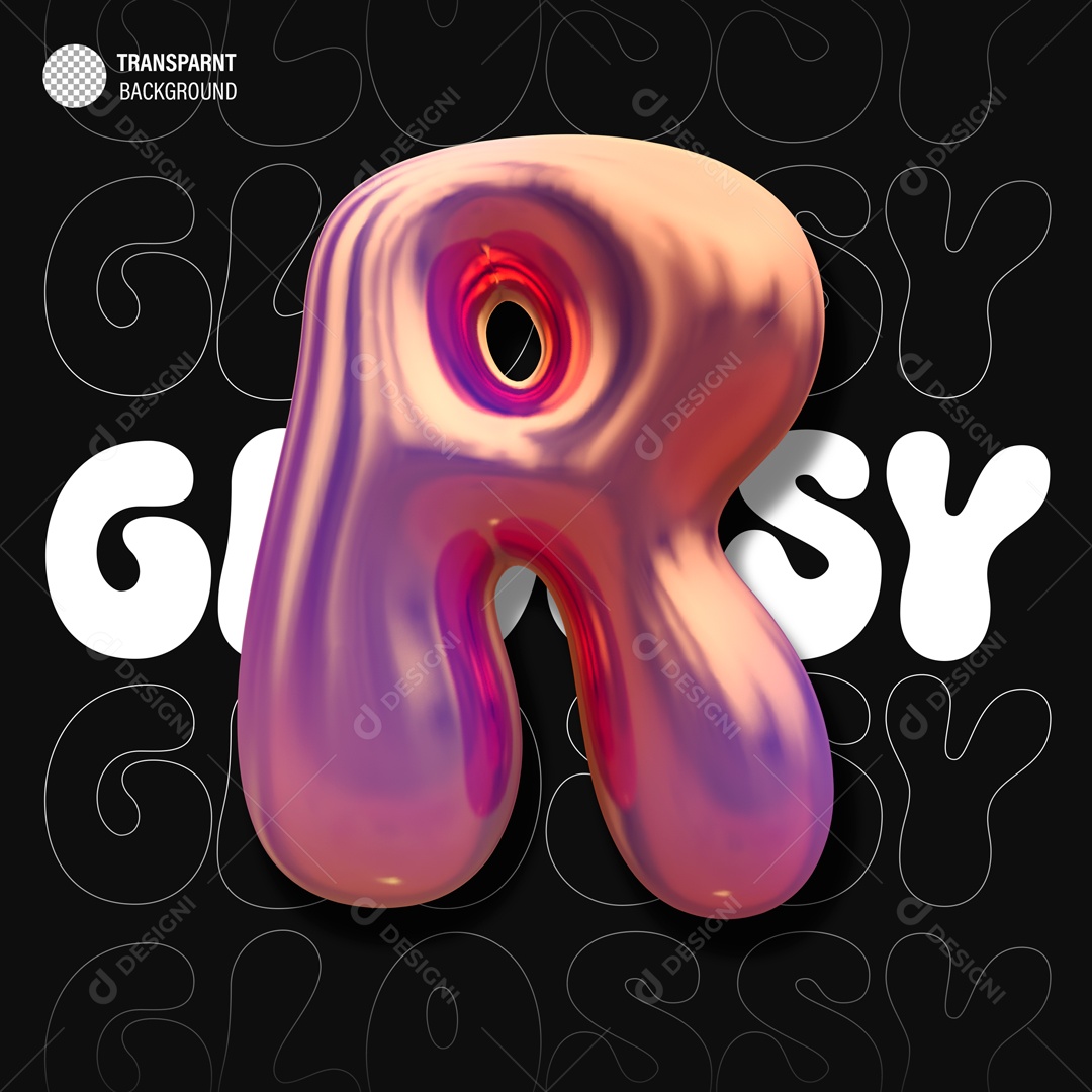 Balão Letra R Elemento 3D para Composição PSD