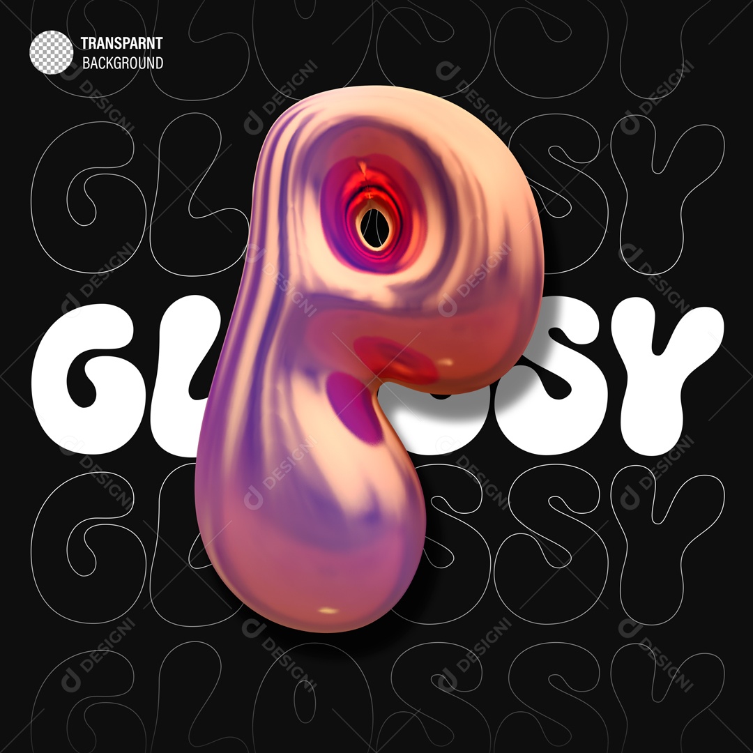 Balão Letra P Elemento 3D para Composição PSD