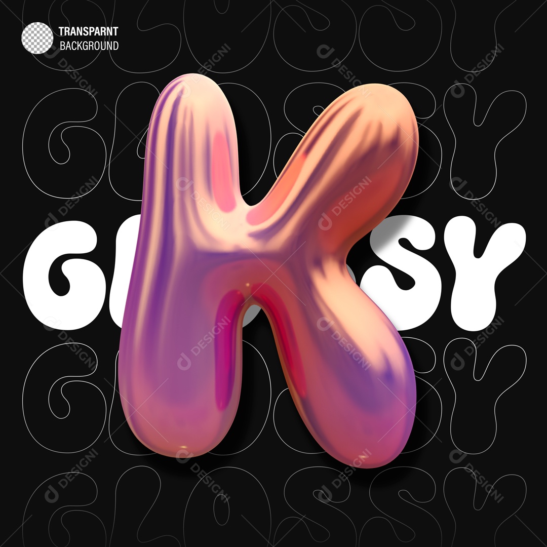 Balão Letra K Elemento 3D para Composição PSD