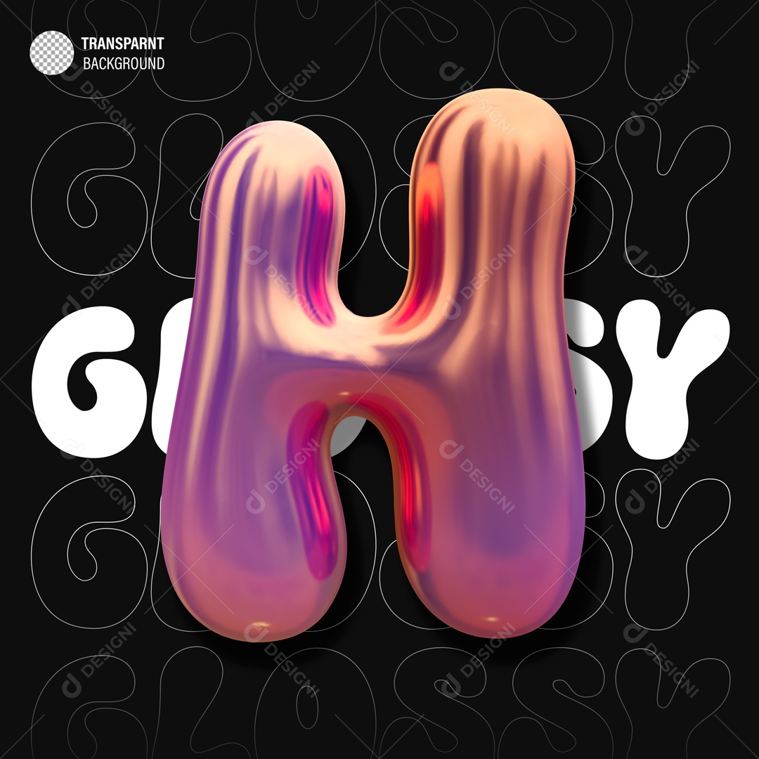 Balão Letra H Elemento 3D para Composição PSD