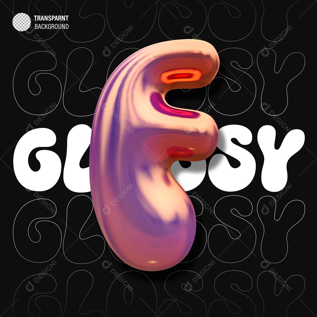 Balão Letra F Elemento 3D para Composição PSD