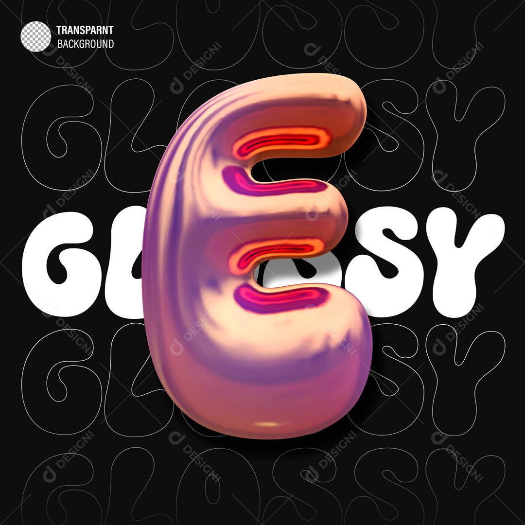 Balão Letra E Elemento 3D para Composição PSD