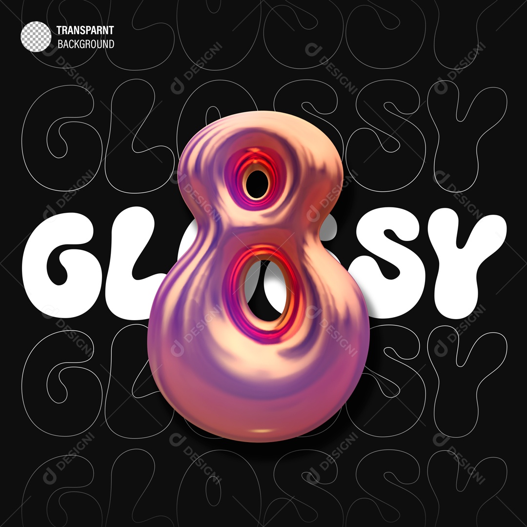 Balão Número 8 Elemento 3D para Composição PSD