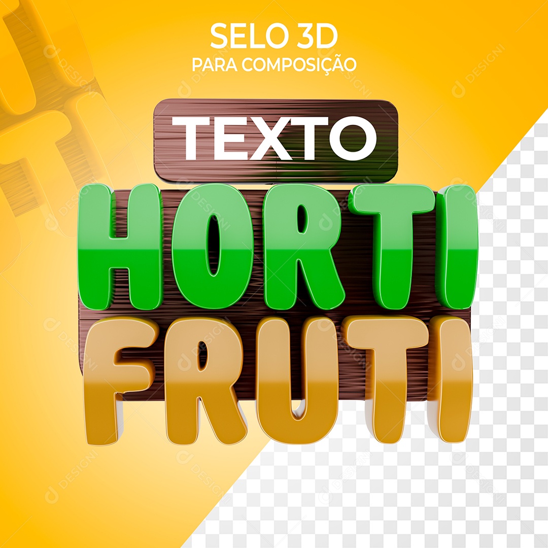Hortifruti Selo 3D Verde e Laranja para Composição PSD