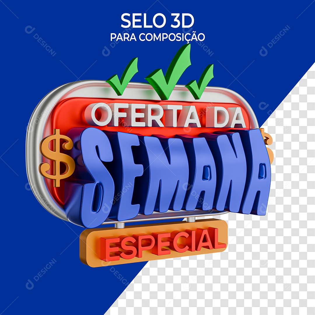 Oferta da Semana Especial Selo 3D Azul e Vermelho para Composição PSD