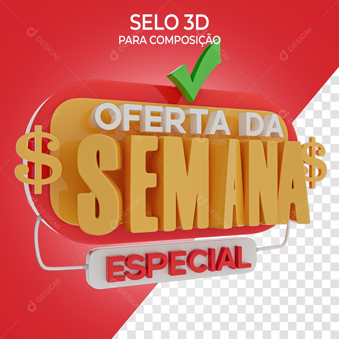 Oferta da Semana Especial Selo 3D Laranja e Vermelho para Composição PSD